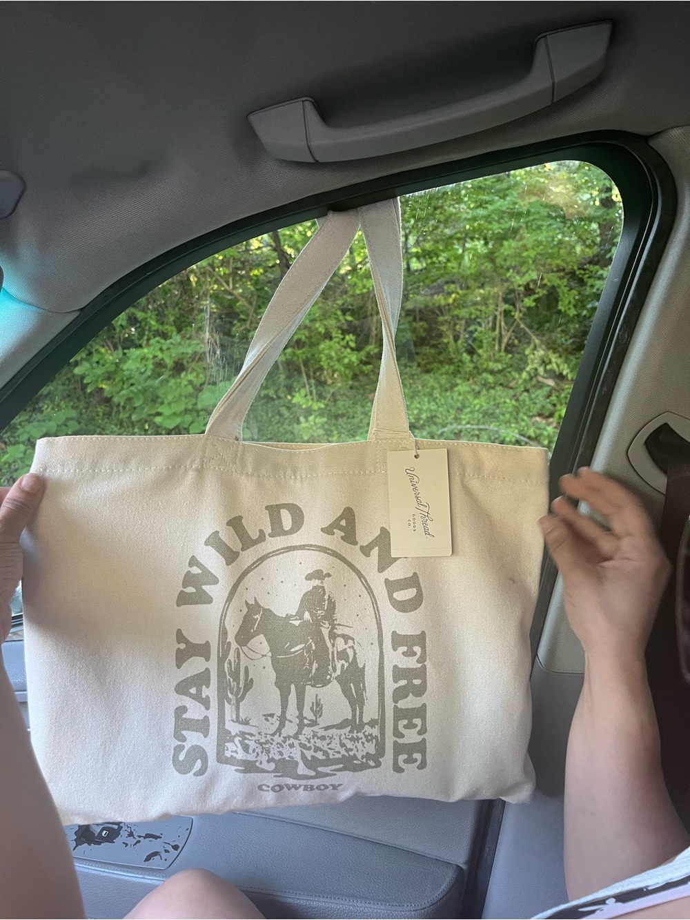 Universal Threads Beige Canvas Tote Bag with Graphic Print